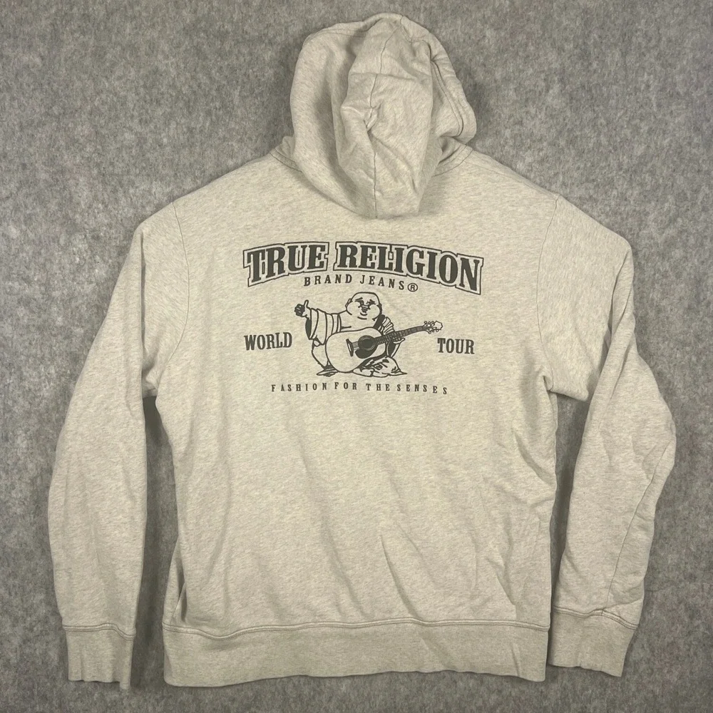 True Religion Men's World Tour Buddha Logo Zip Up Hoodie Gray XL MAOB129MF3
